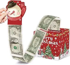 Christmas Party Gifts, Christmas Money Box for Cash Pull, Christmas Money Pull Box with Snowman Card and Transparent Bags, Christmas Money Pull Box, Christmas Money Pull Box for Kids Adults